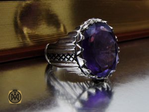 انگشتر آمتیست مردانه درشت و خوش رنگ - کد 8774 - تصویر 5