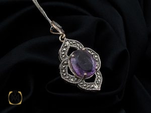 00 مدال آمتیست و مارکازیت زنانه طرح گلبرگ - کد 3143 - تصویر 5