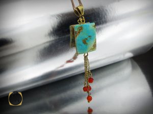 00 مدال فیروزه نیشابوری و عقیق زنانه طرح نگارین - کد 3125 - تصویر 5