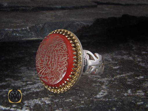 انگشتر عقیق قرمز مردانه با حکاکی وان یکاد - کد 8628 - تصویر 6