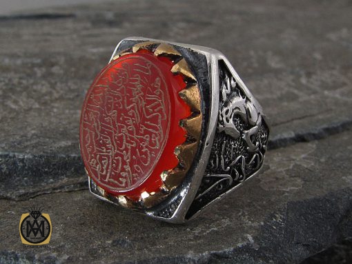 انگشتر عقیق قرمز مردانه با وان یکاد - کد 8629 - تصویر 6