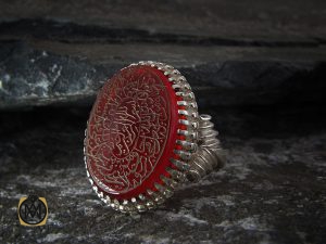 00 انگشتر عقیق قرمز مردانه با حکاکی و من یتق الله - کد 8631 - تصویر 6