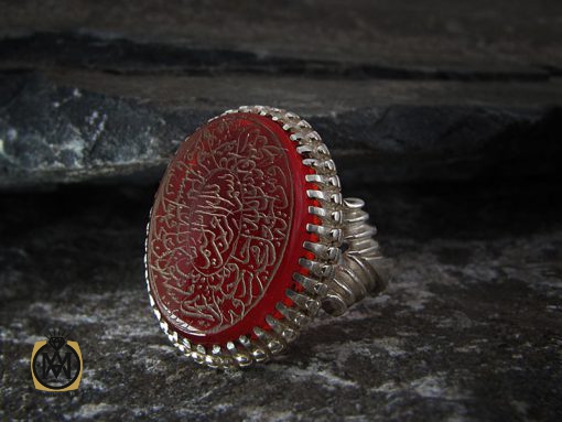 انگشتر عقیق قرمز مردانه با حکاکی و من یتق الله - کد 8631 - تصویر 6