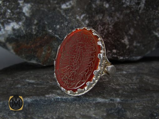انگشتر عقیق قرمز مردانه با حکاکی وان یکاد - کد 8632 - تصویر 6