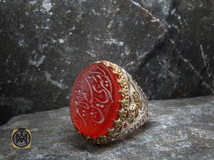 00 انگشتر عقیق قرمز مردانه با حکاکی امیری حسین و نعم الحسین - کد 8633 - تصویر 6
