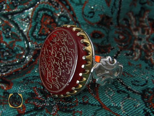 00 انگشتر عقیق قرمز مردانه با حکاکی وان یکاد - کد 8634 - تصویر 6
