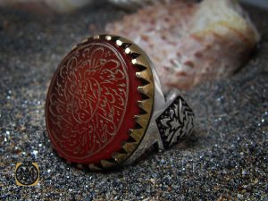 00 انگشتر عقیق قرمز مردانه با حکاکی ومن یتق الله - کد 8635 - تصویر 6