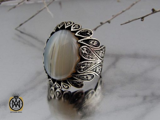 انگشتر عقیق شجر سفید مردانه - کد 8648 - تصویر 6