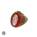 1 انگشتر عقیق قرمز مردانه با حکاکی امیری حسین و نعم الحسین - کد 8633