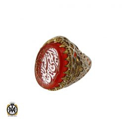انگشتر عقیق قرمز مردانه با حکاکی امیری حسین و نعم الحسین - کد 8633 انگشتر عقیق قرمز مردانه با حکاکی امیری حسین و نعم الحسین - کد 8633