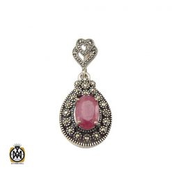 مدال یاقوت سرخ و مارکازیت زنانه طرح دایانا - کد 3138 مدال یاقوت سرخ و مارکازیت زنانه طرح دایانا - کد 3138