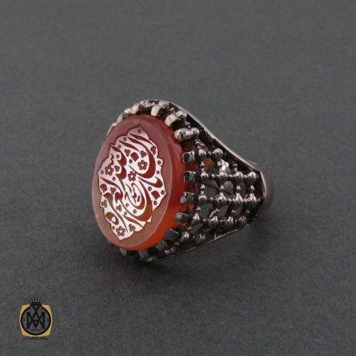 انگشتر عقیق یمن مردانه با حکاکی ان الله بالغ امره استاد حیدر - کد 8592 - تصویر 2