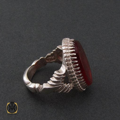 انگشتر عقیق قرمز مردانه با حکاکی و من یتق الله - کد 8631 - تصویر 3