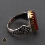 2 انگشتر عقیق قرمز مردانه با حکاکی ومن یتق الله - کد 8635 - تصویر 2