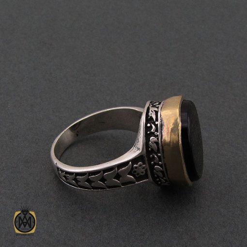انگشتر عقیق سیاه مردانه با حکاکی یا فاطمه الزهرا - کد 8638 - تصویر 2