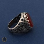 2 انگشتر عقیق قرمز مردانه با حکاکی ومن یتق الله - کد 8649 - تصویر 2