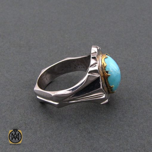انگشتر فیروزه نیشابور مردانه خوش رنگ - کد 8681 - تصویر 2