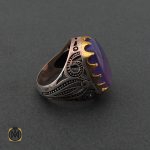 2 انگشتر عقیق یمن کبود مردانه - کد 8691 - تصویر 2
