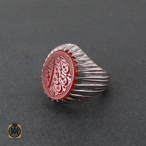 انگشتر عقیق یمن مردانه با حکاکی ان الحسین مصباح الهدی استاد حیدر - کد 8604 - تصویر 2