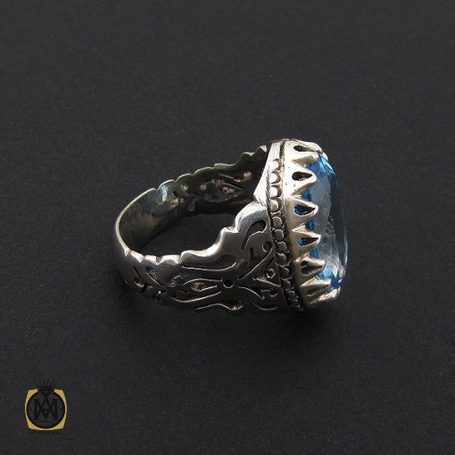 2 انگشتر توپاز آبی درشت مردانه خوش رنگ - کد 8736 - تصویر 2