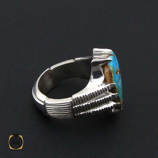 انگشتر فیروزه نیشابوری درشت مردانه هنر دست استاد شرفیان - کد 8768 - تصویر 3