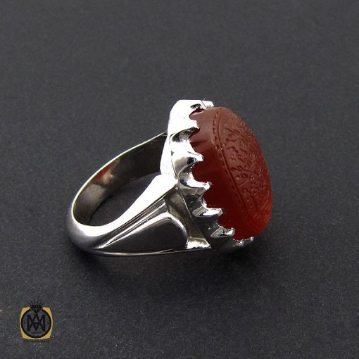 انگشتر عقیق یمن مردانه با حکاکی ومن یتق الله استاد رائف – کد 8783 - تصویر 2