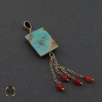 2 مدال فیروزه نیشابوری و عقیق زنانه طرح نگارین - کد 3125 - تصویر 2