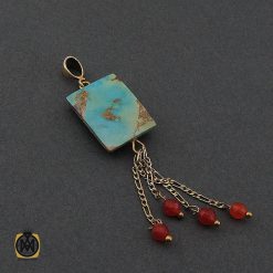 مدال فیروزه نیشابوری و عقیق زنانه طرح نگارین - کد 3125 مدال فیروزه نیشابوری و عقیق زنانه طرح نگارین - کد 3125
