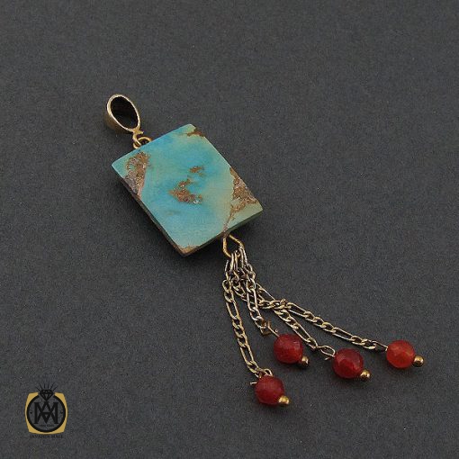2 مدال فیروزه نیشابوری و عقیق زنانه طرح نگارین - کد 3125 - تصویر 2