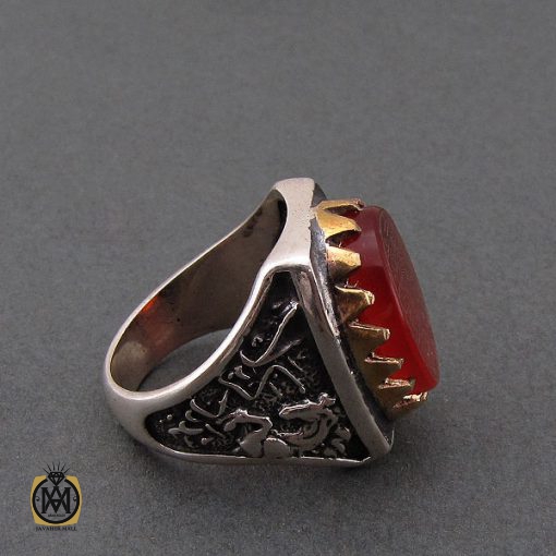 انگشتر عقیق قرمز مردانه با وان یکاد - کد 8629 - تصویر 2