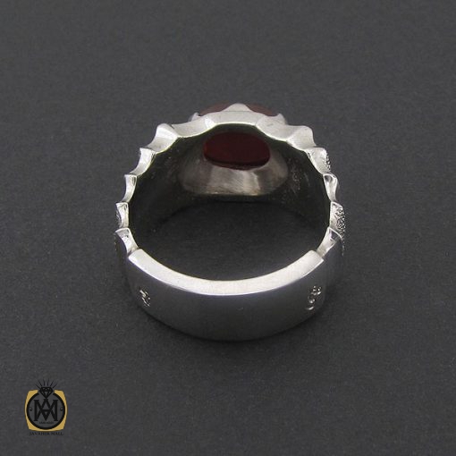 انگشتر عقیق یمن مردانه خوش رنگ طرح صفوی - کد 8729 - تصویر 3