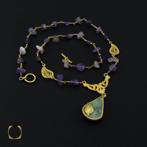 سینه ریز فیروزه نیشابور و آمتیست طرح آروشا - کد 7122 - تصویر 4