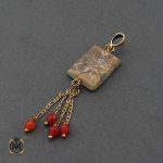 3 مدال فیروزه نیشابوری و عقیق زنانه طرح نگارین - کد 3125 - تصویر 3