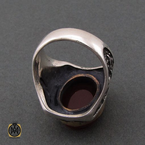 انگشتر عقیق قرمز مردانه با حکاکی ومن یتق الله - کد 8626 - تصویر 3