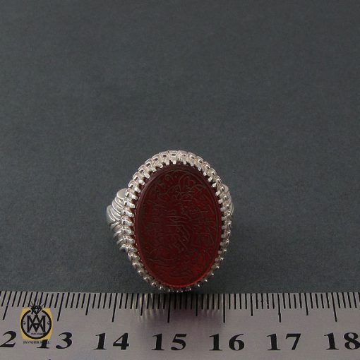 انگشتر عقیق قرمز مردانه با حکاکی و من یتق الله - کد 8631 - تصویر 4