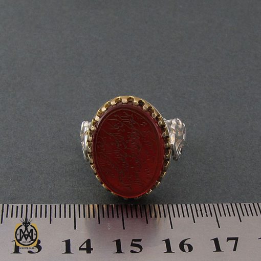 4 انگشتر عقیق قرمز مردانه با حکاکی وان یکاد - کد 8634 - تصویر 4