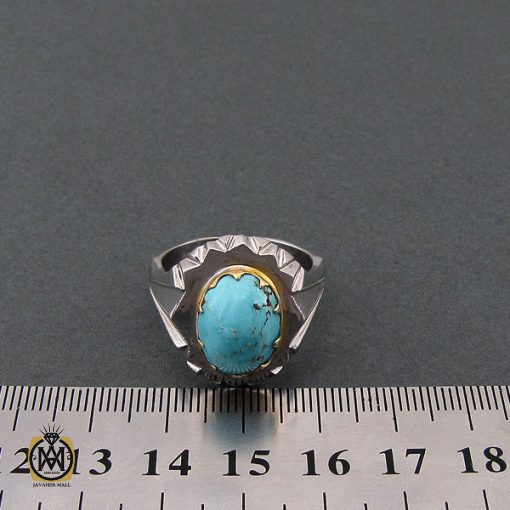 انگشتر فیروزه نیشابور مردانه خوش رنگ - کد 8681 - تصویر 4