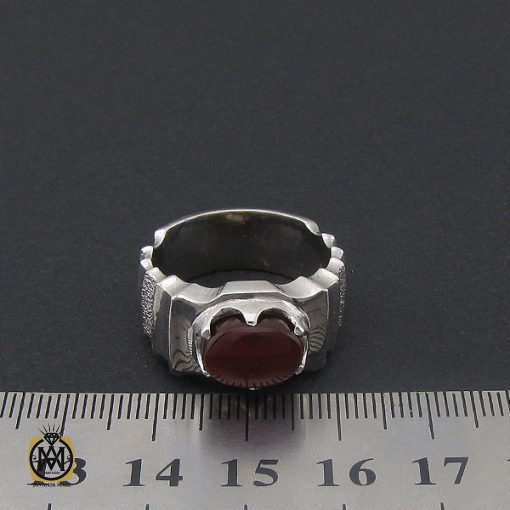 انگشتر عقیق یمن مردانه خوش رنگ طرح صفوی - کد 8729 - تصویر 4