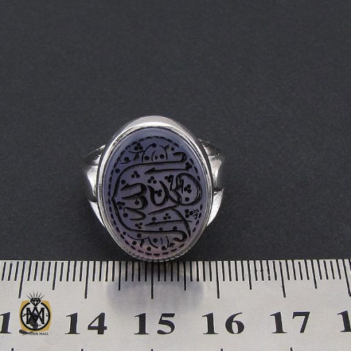 4 انگشتر عقیق یمن کبود با حکاکی یا اباعبدالله مردانه دست ساز – کد 8778 - تصویر 4