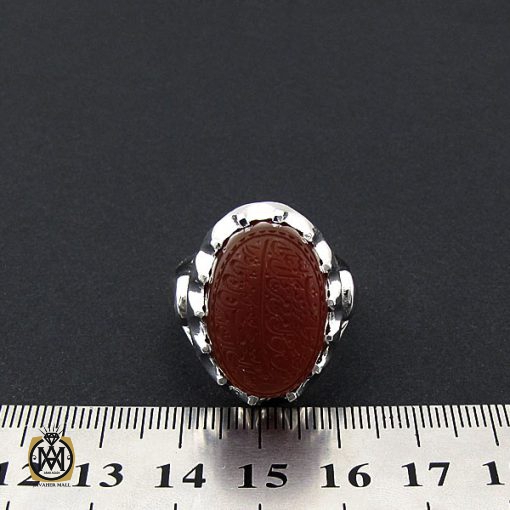 انگشتر عقیق یمن مردانه با حکاکی ومن یتق الله استاد رائف – کد 8783 - تصویر 4