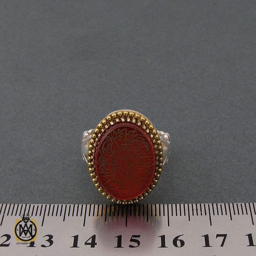 انگشتر عقیق قرمز مردانه با حکاکی وان یکاد - کد 8628 - تصویر 4