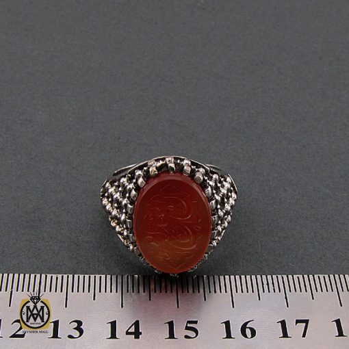 انگشتر عقیق یمن مردانه با حکاکی ان الله بالغ امره استاد حیدر - کد 8592 - تصویر 5