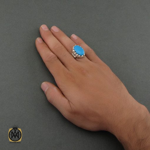 انگشتر فیروزه آمریکایی مردانه خوش رنگ - کد 8679 - تصویر 5