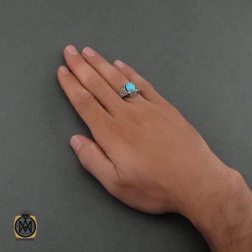 انگشتر فیروزه نیشابور مردانه خوش رنگ - کد 8680 - تصویر 5