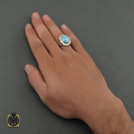 انگشتر فیروزه نیشابور مردانه خوش رنگ - کد 8681 - تصویر 5