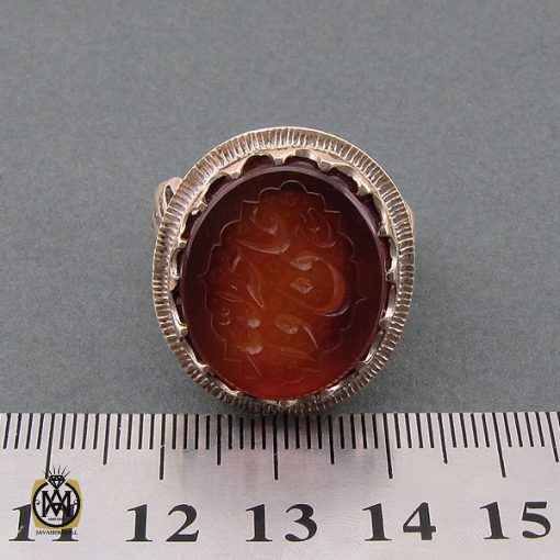 انگشتر عقیق یمن مردانه با حکاکی علی وجه الله استاد حیدر - کد 8594 - تصویر 5