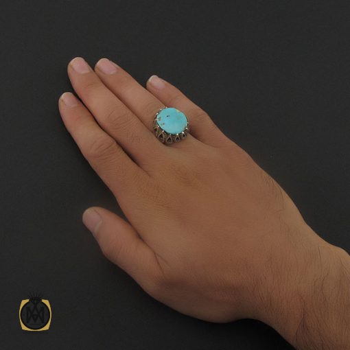 انگشتر فیروزه نیشابوری مردانه درشت - کد 8716 - تصویر 5