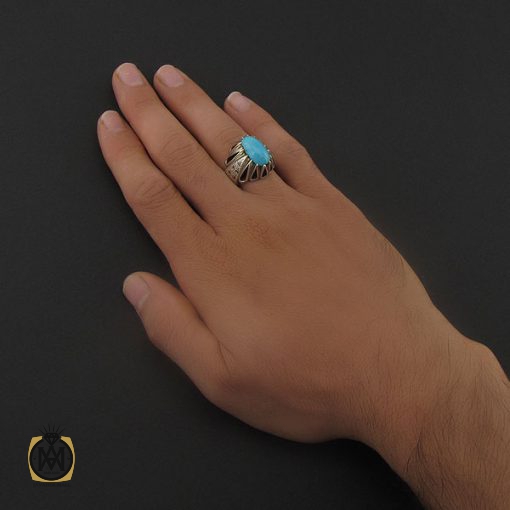 5 انگشتر فیروزه نیشابوری درشت و خوش طبع مردانه - کد 8717 - تصویر 5