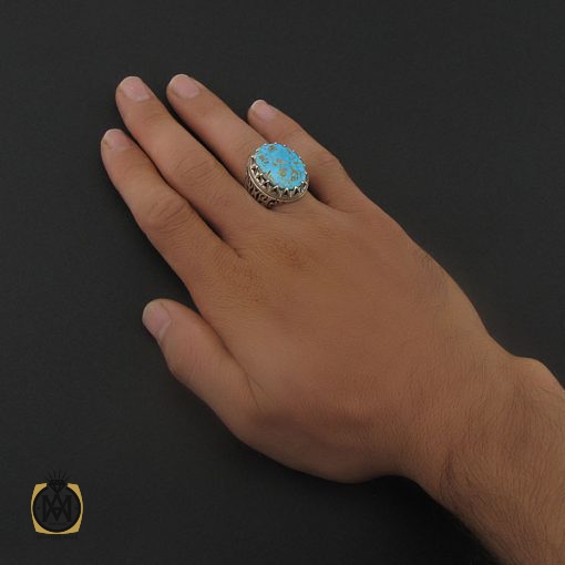 انگشتر فیروزه نیشابوری مردانه درشت و با کیفیت - کد 8719 - تصویر 5