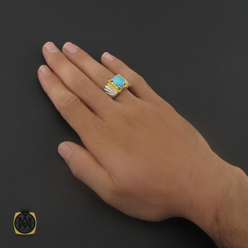 5 انگشتر فیروزه نیشابوری خوش طبع مردانه هنر دست استاد زارعی - کد 8720 - تصویر 5